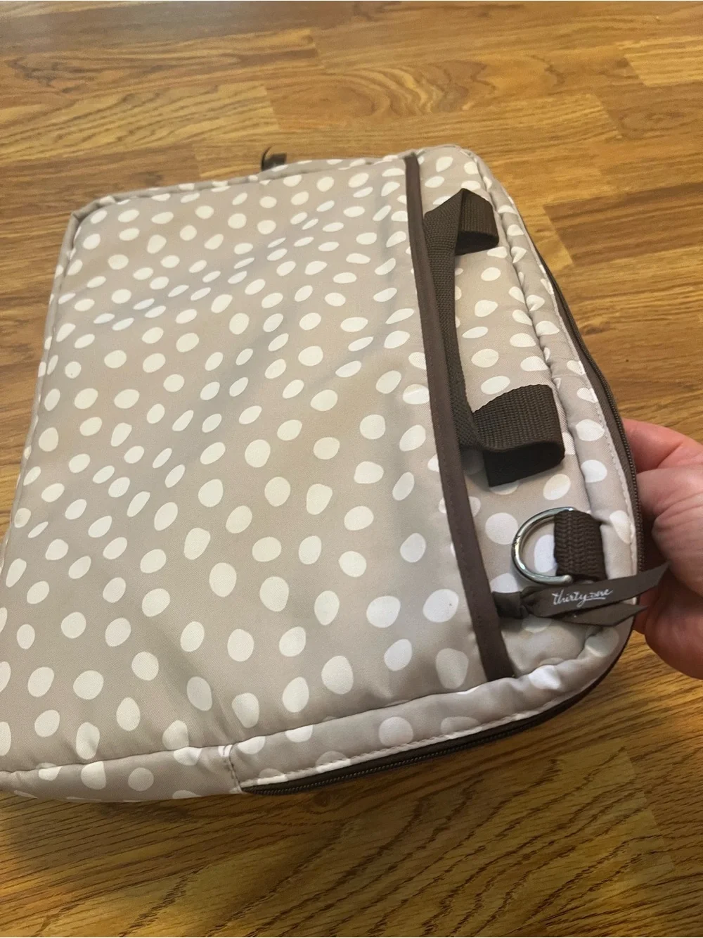 Vera Bradley waterproof Taupe and White Polka Dot Padded Laptop Sleeve Tote